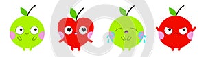 Emoji Apple icon set. Emoticon. Cute cartoon kawaii smiling sad angry crying in love character. Different emotion face. Green red