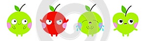 Emoji Apple icon set. Emoticon. Red green color. Cute cartoon kawaii smiling sad angry crying in love character. Different emotion