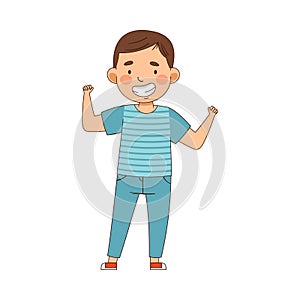 Emoji Boy with Clenched Fists as Salute Gesture Vector Illustration