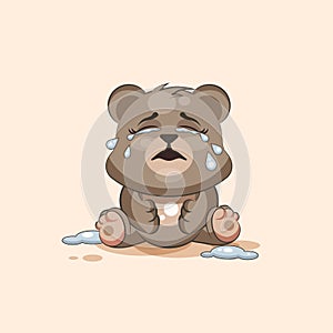 Emoji character cartoon Bear crying, lot of tears sticker emoticon