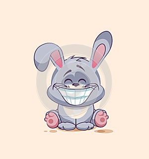 Emoji character cartoon Gray leveret with a huge smile from ear to sticker emoticon