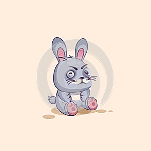 Emoji character cartoon Gray leveret squints and looks suspiciously sticker emoticon