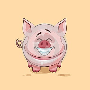 Emoji character cartoon Pig with a huge smile from ear toear sticker emoticon