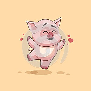 Emoji character cartoon Pig jumping for joy, happy sticker emoticon