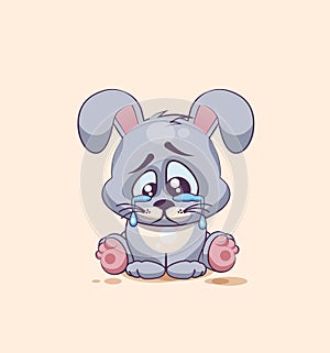 Emoji character cartoon sad and frustrated Gray leveret crying, tears sticker emoticon