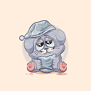 Emoji character cartoon sleepy Gray leveret in nightcap with pillow sticker emoticon