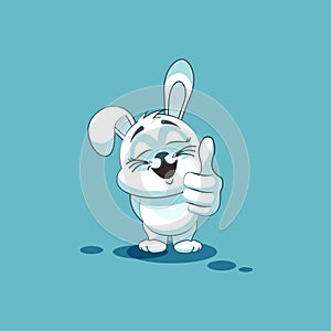 Emoji character cartoon White leveret approves with thumb up sticker emoticon