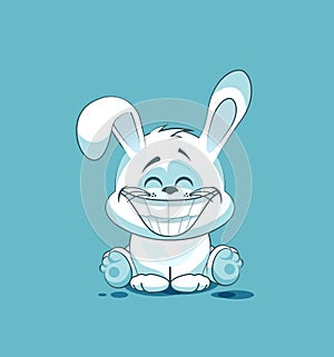 Emoji character cartoon White leveret with a huge smile from ear, sticker emoticon