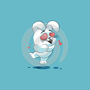 Emoji character cartoon White leveret in love flying with hearts sticker emoticon