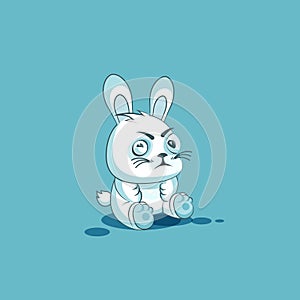 Emoji character cartoon White leveret squints and looks suspiciously sticker emoticon