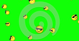 Emoji emoticon face dark sunglasses cool falling green screen animation 3d