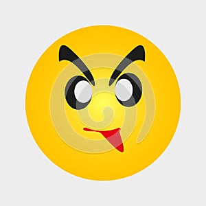Emoji emoticon with a grumpy expression. Yellow Angry Cartoon Face Emoji People Emotion Icon Flat Vector Illustration