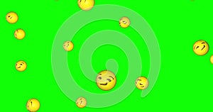 Emoji emoticon smirk face falling green screen chroma key animation 3d