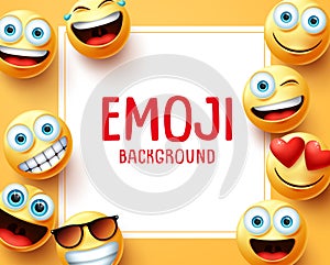 Emoji emoticons vector background template. Emoji background text in white space with group of smiley emojis. photo