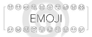 Emoji Emotional Funny Smile Face Icons Set Vector