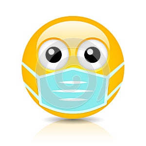 Emoji with face mask, vector cartoon