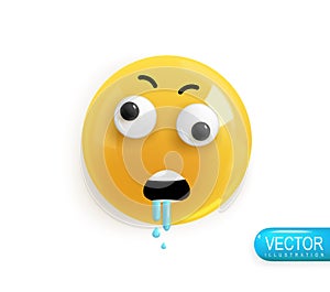 Emoji face. Realistic 3d design. Emoticon yellow glossy color. Icon in plastic cartoon style