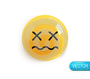 Emoji face. Realistic 3d design. Emoticon yellow glossy color. Icon in plastic cartoon style