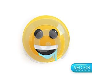 Emoji face. Realistic 3d design. Emoticon yellow glossy color. Icon in plastic cartoon style