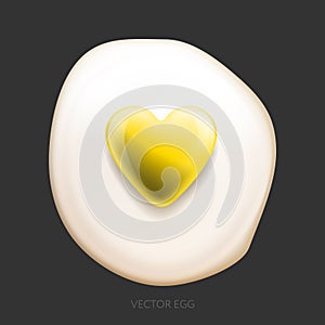 Emoji fried egg with yellow heart shaped yolk, vector