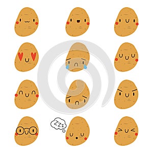 Set Kawaii Cartoon Potato. Vector Illustration EPS.