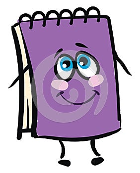 Emoji funny happy purple-colored wire-bound notebook vector or color illustration