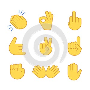 Emoji hand applause emoticon thumb clap icon. Applaud fist goodbye vector symbol