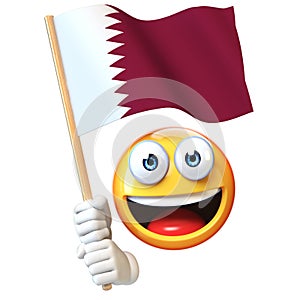 Emoji holding Qatar flag, emoticon waving national flag of Qatar 3d rendering photo
