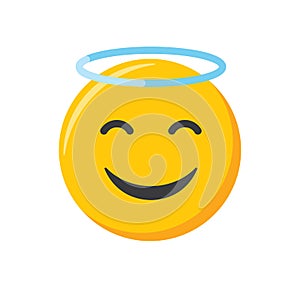 Emoji icon. Happy and smiling hace, angel emoticon vector illustration photo