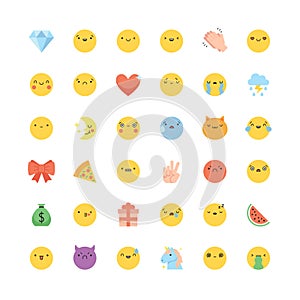 Emoji icon vector set. Flat cute korean style isolated emoticons