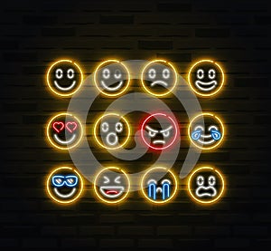 Emoji icons in outline neon style