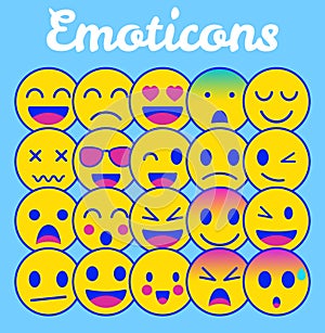 Emoji icons set. Emoticon for messenger, social media, web. Flat design. Vector