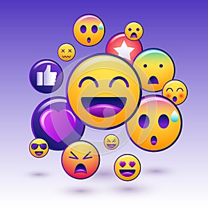 Emoji icons set. Emoticon for messenger, social media, web. Flat design. Vector