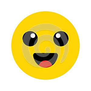 Emoji. Kawai yellow face. Cute emoticon. Flat smile. Vector illustration