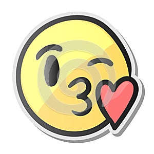 Emoji kissing smiling face, emoticon with kiss love lips, vector illustration.