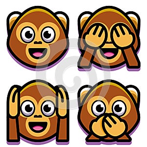 Emoji Monkeys Set Isolated On White Background