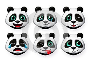 Emoji panda bear vector set. Cute giant panda bear emoticon and icon with facial expression of happy and crying isolated.