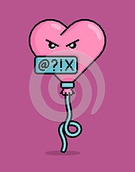emoji in pixel art illustration of a heart shaped balloon cursing a censored harsh word. Can be used for stickers, toy, valentine