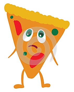 Emoji of a sad pizza, vector or color illustration