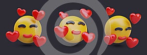 Emoji with red hearts in different positions. Emotion of love concept