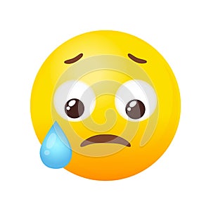 Emoji Sad but Relieved. Cartoon cry face, flat vector