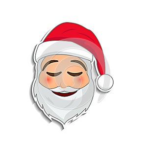 Emoji santa claus in sticker style. Winter holidays emotion. Santa clause in easy pleasant smile emoji icon