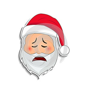 Emoji santa claus in sticker style. Winter holidays emotion. Santa clause in weeping emoji icon