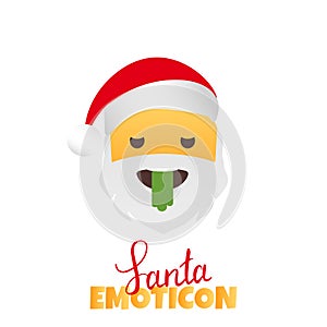 Emoji Santa Claus. Winter Holidays Emoticon. Puke Character