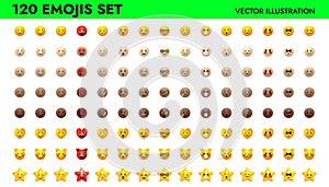 Emoji set vector illustration design. Yellow and different skin tones icons
