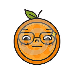 Emoji - smart smiling orange with glasses. Isolated vector.