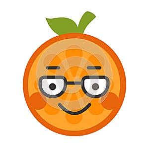 Emoji - smart smiling orange with glasses. Isolated vector.