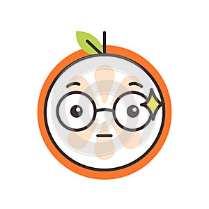 Emoji - smart smiling orange with glasses. Isolated vector.