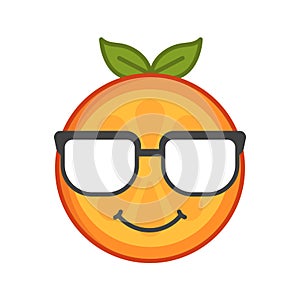 Emoji - smart smiling orange with glasses. Isolated vector.