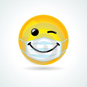 Emoji smile face with white surgical mask